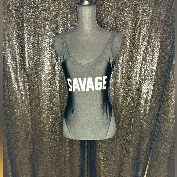 Black “Savage” one piece swimsuit - low cut - Picture 1 of 2